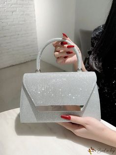 BirdinBag - Silver Glitter Flap Square Bag: Elegant Bridal Purse for Weddings, Proms, and Parties Prom Bag, Prom Purse, Bridal Purse, Silver Clutch, Bag Elegant, Wedding Prep, Prom Outfits, Word Wrap, Prom Party