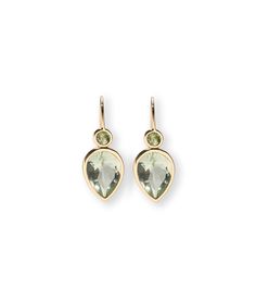 Hera Earrings in Green Amethyst. Faceted pear-shaped green amethyst stones Crafted Earrings, Amethyst Stones, Hoop Charms, Pink Topaz, Sky Blue Topaz, You Are Strong, Green Amethyst, Fine Earrings, Amethyst Stone