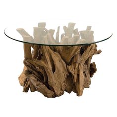 Uttermost Driftwood Glass Top Cocktail Table By Casagear Home Eclectic Coffee Tables, Driftwood Coffee Table, Traditional Coffee Table, Driftwood Furniture, Glass Cocktail Tables, Driftwood Table, Round Glass Coffee Table, Round Cocktail Tables, Teak Coffee Table