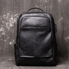 Vintage Genuine Leather Men's Backpack - Scraften Casual Business Backpack In Soft Leather, Casual Soft Leather Backpack For Business, Casual Leather Backpack For Business, Large Capacity Black Leather Backpack, Black Leather Large Capacity Backpack, Black Soft Leather Business Backpack, Black Leather Softback Shoulder Bag, Soft Leather Backpack For Business, Business Leather Backpack With Soft Leather