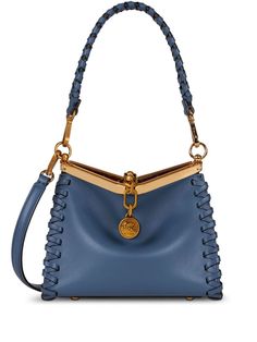 blue calf leather braid detailing logo charm clasp fastening single detachable top handle detachable shoulder strap main compartment Blue Calf Leather Shoulder Bag For Evening, Blue Calf Leather Bag With Gold-tone Hardware, Blue Calf Leather Shoulder Bag With Detachable Strap, Chic Blue Calf Leather Bag, Designer Blue Bags With Braided Handles, Luxury Blue Shoulder Bag With Braided Handles, Designer Blue Shoulder Bag With Braided Handles, Blue Calf Leather Bag With Detachable Strap, Formal Blue Shoulder Bag With Metal Hardware