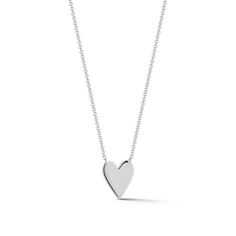 Simple and eternally classic, the DRD Heart Necklace is the perfect sentimental piece. Made of 14 karat gold and available in white, yellow, and rose, this heart necklace is also engravable. Fit up to three letters on the heart to keep your loved ones close to you at all times. Heart jewelry makes for an unforgettable and personal gift. Worn alone this delicate gold pendant necklace is romantic and chic. Layered with your other Dana Rebecca Designs pieces it adds a charming touch to your necklac Timeless Silver Heart Necklace, Timeless Polished Jewelry For Valentine's Day, Classic Double Heart Necklace With Polished Finish, Classic Double Heart Polished Necklace, Classic White Gold Charm Necklaces For Anniversary, Classic Heart Necklace As Gift, Luxury Sterling Silver Heart Charm Necklace, Silver Cable Chain Jewelry For Valentine's Day, Classic Charm Necklace With Cable Chain For Anniversary