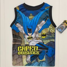 Batman Black Summer Playwear Tops, Fitted Black Tops With Character Print, Fitted Black Cartoon Print Tops, Fitted Black Top With Cartoon Print, Fitted Character Print Tops For Playwear, Fitted Tops With Character Print For Playwear, Black Tops With Cartoon Print For Playtime, Black Cartoon Print Tops For Playtime, Black Summer Tops For Playtime