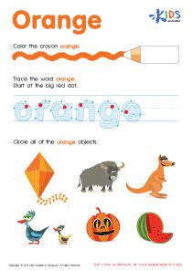 an orange worksheet with pictures of animals and objects