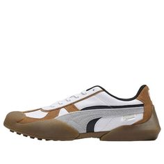 PUMA Vatheron KR 'Brown White' 387532-01 Retro Brown Sneakers For Sports, Retro Brown Sneakers For Outdoor, Retro Brown Outdoor Sneakers, Brown Synthetic Sneakers With Rubber Waffle Outsoles, Classic Brown Sneakers For Outdoor, White Retro Outdoor Sneakers, Footwear Design, Fashion Performance, Stylish Sneakers