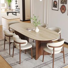 High-Grade Dining Experience: This rock slab dining table creates an upscale dining atmosphere for you to enjoy delightful meal times. Hokku Designs Size: 31.5" W x 63" L, Table Top Color: Beige | Hokku Designs Mindie Oval 31.5" W Dining Table 29.5 H x 63.0 W x 31.5 D in brownWood in Beige | 31.5" W x 63" L | Wayfair Wood Base Dining Table, Retro Dining Table, Service Table, Grande Table A Manger, Geometric Structure, تصميم الطاولة, Tabletop Design, Color Table, Kitchen Dining Sets