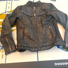 Like New Ladies Leather Biker Jacket Only Worn A Couple Of Times. Very Flattering Black With Silver Studs, Size Medium. Womens Leather Biker Jacket, Coats Women, Leather Biker Jacket, Leather Jackets, Biker Jacket, Silver Studs, Leather Women, Coats For Women, Jackets & Coats