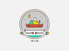 the logo for an adventure company, with mountains in the background and arrows around it