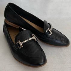 Soft Black Leather With Metallic Horsebit Loafers Made In Italy Brand New Without Box Silver Leather Loafers For Work, Elegant Black Loafers With Leather Footbed, Elegant Black Moccasins With Leather Footbed, Classic Silver Flats With Round Toe, Classic Silver Loafers For Formal Wear, Classic Silver Loafers For Formal Occasions, Black Flats With Rubber Sole For Galas, Classic Silver Loafers For Galas, Classic Silver Loafers For Business