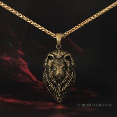 This is a Lion necklace, a Leo necklace zodiac too, a handmade jewelry. This unisex necklace is the perfect gift for him and her any time of the year  Embark on a journey of courage and power with our handmade necklace featuring the majestic head of a lion. Every detail of this piece has been carefully crafted to convey a deep spiritual connection and serve as a constant reminder of your inner strength and determination. The lion is an ancient symbol of bravery, leadership, and nobility. This im Gold Copper Necklace As A Gift, Gift Bronze Tarnish Resistant Necklace, Bronze Tarnish Resistant Necklace For Gift, Bronze Tarnish-resistant Necklace As Gift, Symbolic Gold Copper Necklace, Leo Necklace Zodiac, Leo Necklace, Lion Necklace, Lion Pendant