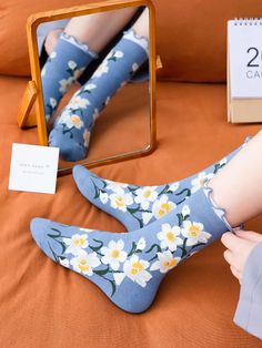 Dexcription Add a playful touch to your outfit with our Women Flower Artsy Lacework Socks. These quirky socks feature fun floral designs and delicate lacework, adding a unique flair to any ensemble. Made for comfort and style, these socks are the perfect addition to your sock collection. Item Code: 7358498406462Material: CottonPattern: FloralSeason: Spring, Autumn Cute Cotton Socks For Spring, Trendy Spring Gift Socks, Trendy Spring Socks For Gift, Trendy Socks For Spring Gift, Casual Floral Print Socks For Spring, Cute Blue Spring Socks, Spring Cotton Socks Gift, Cotton Socks For Spring Gift, Trendy Cotton Socks For Spring