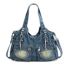 Kylethomasw Denim Women's Shoulder Bag Harajuku High Capacity Ladies Handbags Canvas Shopping Travel Female Tote Bag Jeans Crossbody Bag Material:Denim Bag Size: 15*37*29cm(1 inch = 2.54 cm, 1cm = 0.39 inch)Package Content :Shoulder Bag*1Note: 1.Please allow 1-3cm differences due to manual measurement, thanks.2.Item color displayed in photos may be showing slightly different on your computer monitor since monitors are not calibrated same.3.If you receive damaged packaging, please do not raise ob Tas Vintage, Tas Denim, Jeans Recycling, Denim Handbag, Jean Purses, Casual Denim Jeans, Tas Bahu, Jean Purse, Vintage Denim Jeans