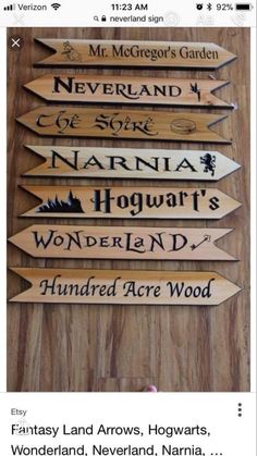 a wooden sign that has many different types of signs on it, and the words are written