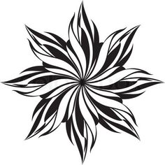 a black and white drawing of a flower with leaves on it's petals in the shape of a star