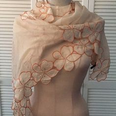 I Bought This At An Upscale Clothing Store But Have Never Worn It(Just Too Many Scarves). It’s Beautifully Made And Was Ver Expensive(Over $200). It Measures About 72” X 15”. Embellished With Little Sequins, It’s A Really Special Piece. Beautifully Made, Orange Cream, Scarfs, Silk Scarf, Scarf Wrap, Clothing Store, Scarf Accessory, Women Accessories, Embroidery