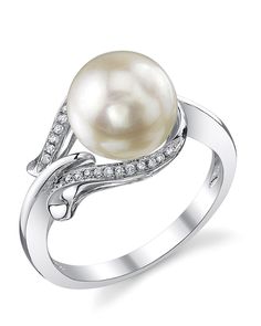 This gorgeous 14K white gold pearl ring is mounted with a beautiful 8.5-9.0mm AA+ quality Japanese Akoya pearl with 'Very High' luster (please see our Akoya pearl grading section for more information). This beautiful pearl ring includes .072 carats of SI-quality diamonds and is made of 3.696 grams of the highest quality 14K gold. All pearl rings are approved by our staff of GIA pearl experts and come packaged in a beautiful pearl jewelry box. Please view the options below to customize your pearl Formal White Pear-shaped Diamond Ring, Classic Pearl White Diamond Ring For Formal Occasions, Classic White Gold Akoya Pearl Ring, Formal White Diamond Ring With Pearl Drop, Classic White Gold Diamond Ring With Pearl, Classic White Gold Pearl Diamond Ring, Classic White Gold Pearl Ring, Classic White Gold Pearl Drop Ring, Classic White Gold Pearl Ring With Pearl Drop