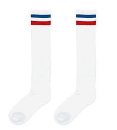 These lightweight knee high socks in red, white and blue stripes on a white background are perfect for 4th of July, Memorial Day, Halloween, cosplay characters, everyday wear, spirit day, sporting events like the Buffalo Bills, cheer, dance routines, club wear and more. Other 4th of July costumes and accessories are sold separately on our page - subject to availability. Due to variations in viewers, monitors, mobile devices and tablets, there may be a slight difference in colors between online color and the actual product. One size fits most adults and teens. Cheer Dance Routines, Spirit Day, Blue Costumes, Cheer Dance, Dance Routines, Club Wear, Cosplay Characters, The Buffalo, Knee High Socks