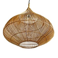 a hanging light made out of bamboo