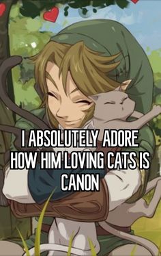 an anime character holding a cat with the caption i absolutely adore how him loving cats is canon