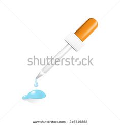 an orange and white medical syil with liquid pouring out of it, on a white background