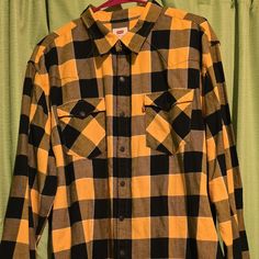 Cotton Xlarge Long Sleeve Nfl Steelers Logo Yellow Black Casual Yellow Shirt For Fall, Yellow Long Sleeve Flannel Shirt For Fall, Casual Yellow Cotton Flannel Shirt, Mustard Long Sleeve Casual Shirt, Levi's Black Long Sleeve Tops, Mustard Long Sleeve Cotton Shirt, Steelers Logo, Nfl Steelers, Logo Yellow