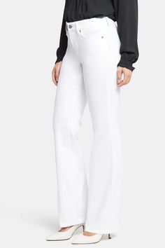 Blake Slim Flared Jeans - Optic White – NYDJ Apparel Petite Pants, Cross Design, Petite Jeans, Petite Outfits, Earth Friendly, Flared Jeans, Slim Leg, Bottom Clothes, Fabric Shop