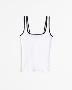 Women's Essential Tuckable Squareneck Rib Tank | Women's Tops | Abercrombie.com Active Swimwear, Floral Long Sleeve Shirt, Rib Fabric, Women Essentials, Striped Crop Top, Floral Crop Tops, Fitted Skirt, Polo Dress, Black & White