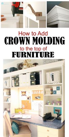 how to add crown molding to the top of furniture in this diy project