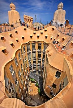 an upside down view of a building with many windows