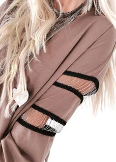 Pebby Forevee | Chain Detailing Long Sleeve Top: edgy style, edgy top, layered necklaces, necklace layering, edgy fashion, longline necklace, silver jewelry inspo, silver necklace