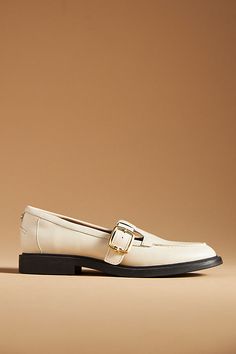 Leather upper, insole Synthetic sole Slip-on styling Imported | Elaina T-Strap Buckle Loafers by Sam Edelman in White, Women's, Size: 6, Leather at Anthropologie Classic Loafers With Buckle Closure For Spring, Timeless Loafers With Tang Buckle For Work, Timeless Workwear Loafers With Tang Buckle, Social Worker Outfits, Buckle Loafers, T Strap, Sam Edelman, Leather Upper, Loafers