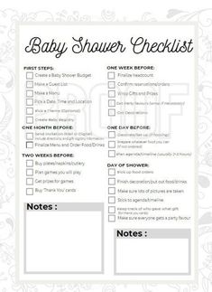 the baby shower checklist is shown in this printable version, which includes instructions to help