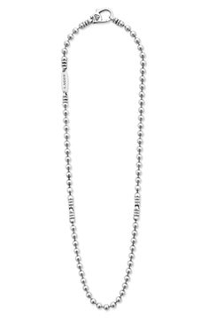 Signature Caviar beading and fluted accents lend additional intrigue to this handsome sterling silver chain necklace. Sterling silver Imported Classic White Gold Ball Chain Jewelry, Classic Silver Jewelry With Beaded Chain, Silver Elegant Chain Necklace With Polished Beads, Classic White Gold Jewelry With Beaded Chain, Classic Sterling Silver Jewelry With Beaded Chain, Formal Silver Beaded Chain Necklace, Formal Silver Ball Chain Jewelry, Formal Silver Jewelry With Beaded Chain, Silver Beaded Chain Jewelry For Formal Occasions