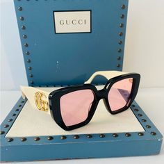 Gucci Sunglasses. Series Number: Gg0956s. Color Code: 002. Shape: Geometric. Lens Width: 54 Mm. Lens Bridge: 19 Mm. Arm Length: 145 Mm. 100% Uv Protection. Frame Material: Plastic. Frame Color: Black;White. Lenses Type: Pink. Rim Style: Full-Rim. Gucci Pink Geometric Ladies Sunglasses Gg0956s 002 54. Manufacturer's Packaging Included. Packaging Size And Color May Vary. General Frame Color Black;White Information Brand Gucci Gender Womens Model Gg0956s 002 54 Details Series Number Gg0956s Color C Gucci Pink Sunglasses With Uv Protection, Pink Gucci Sunglasses With Uv Protection, Designer White Glass Sunglasses, Pink Mirrored Sunglasses For Evening, Gucci Pink Sunglasses With Tinted Lenses, Gucci Pink Tinted Sunglasses, Luxury Pink Sunglasses With Uva Protection, Trendy Pink Sunglasses For Evening, Designer Pink Tinted Sunglasses