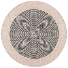 a black and white circular rug on a white background