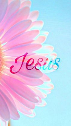 a pink flower with the word jesus on it