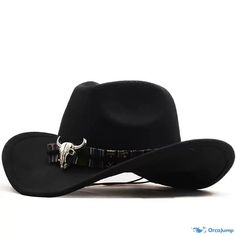 OrcaJump - Premium Western Cowboy Hat - Available in Red, Black, and 2 Other Striking Colors Casual Adjustable Felt Hat For Country Events, Casual Adjustable Costume Hat With Short Brim, Casual Winter Top Hat With Wide Brim, Black Western Hat For Outdoor, Adjustable Black Top Hat For Winter, Black Adjustable Felt Cap, Casual Adjustable Felt Cap, Adjustable Casual Felt Cap, Black Western Hats For Festivals