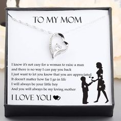 Heart Necklace - To My Mom - I Know It's Not Easy - Gnr19012 Mother's Day Gift Necklace With Hallmark, Mother's Day Gift Heart Cut Jewelry, Mother's Day Heart Cut Jewelry Gift, Valentine's Day Meaningful Birthstone Necklace, Valentine's Day Birthstone Necklace With Meaningful Style, Valentine's Day Birthstone Necklace, Elegant Heart Necklace For Birthday And Valentine's Day, Elegant Heart Necklace For Valentine's Day Birthday, Silver Necklace For Valentine's Day With Gift Box