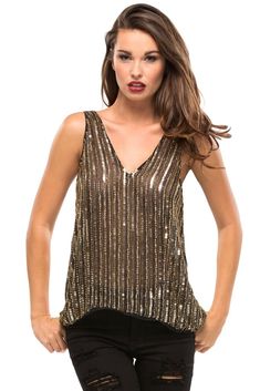 Fallon Top Glamorous Tank Top For Party Season, Summer Party V-neck Tank Top, Embellished V-neck Tank Top For Party, Glamorous Tank Top For Night Out, Sequin Tank Top For Night Out Party Season, Sequin Tank Top For Night Out And Party Season, Sequined Tank Top For Party Season Night Out, Sequin Tank Top For Night Out In Party Season, Glamorous Sleeveless Party Vest