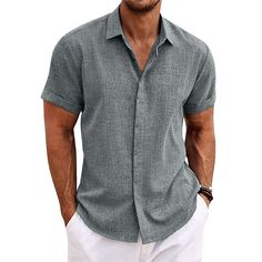 Men's Shirt Linen Shirt Casual Shirt Summer Shirt Beach Shirt Button Down Shirt Black White Pink Short Sleeve Plain Lapel Summer Casual Daily Clothing Apparel 2024 - $20.99 Casual Beach Style, Casual Dresses Plus Size, Linen Shirt Men, Cotton Shirts For Men, Mens Linen, Beach Shirts, Henley Shirts, Mens Fashion Casual, Linen Shirt