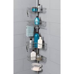 the corner shower caddy holds several items