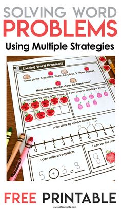 a printable worksheet for using multiple numbers to solve the problem with an apple theme