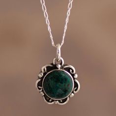 Let the healing powers of chrysocolla calm and cleanse you. Sandra and Lily design this elegant necklace crafted from 925 sterling silver to showcase the blue-green Andean gemstone. The Peruvian mother-daughter team are big believers in the magic of gemstones. Their jewelry is designed to channel the positive energy of these gems into the lives of their wearers. Necklace Green Aesthetic, Silver And Stone Jewelry, Pretty Jewellery Silver, Green Gem Necklace, Jewelry Outfit Ideas, Minimalist Accessories Jewellery, Gem Stone Jewelry, Gem Stone Necklace, Big Pendant Necklace