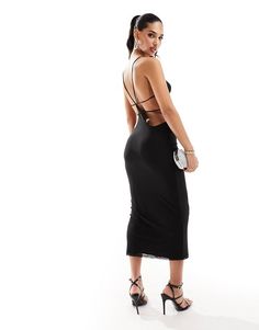 ASOS DESIGN mesh halter maxi dress with extreme cut out back detail in black | ASOS Fitted Maxi Dress With Strappy Back For Gala, Fitted Maxi Dress With Strappy Back For Evening, Fitted Evening Maxi Dress With Strappy Back, Evening Sleeveless Backless Dress With Lace-up Back, Party Maxi Dress With Strappy Back, Chic Prom Slip Dress With Lace-up Back, Sleek Backless Dress For Night Out, Fitted Maxi Dress With Strappy Back And Back Opening, Fitted Maxi Dress With Strappy Back Opening