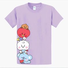 Brand New With Tag Bt21 My Little Buddy T Shirt - Purple! Size: Women Small Keep Your Friends Close And Your Bt21 Besties Closer. This Adorable Shirt Stars All Your Bt21 Pals So You're Always Surrounded By Love. Bt21 Purple, Bts Tshirt, Adidas Shirt Women, Patchwork Tee, Surrounded By Love, Beer Graphic, Mouse Silhouette, Graphic Band Tees, Yellow Tees