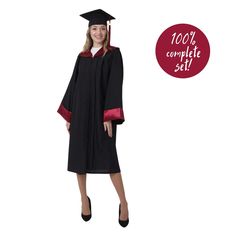 a woman in a graduation gown and cap with the words, 100 % complete set