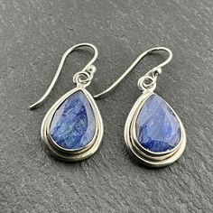 Vintage Sterling Silver Blue Kyanite Teardrop Dangle Earrings, Stamped 925, Earring Full Dangle Length 31.5mm, Earring Max Diameter 13.5mm, Total Weight 6.27 Grams, Secure Ear Wire, Lovely Condition Sapphire Sterling Silver Pear-shaped Earrings, Sapphire Pear-shaped Sterling Silver Earrings, Pear-shaped Sapphire Earrings In Sterling Silver, Pear-shaped Sapphire Sterling Silver Earrings, Teardrop Sapphire Earrings For Gift, Sapphire Teardrop Gemstone Earrings, Nickel-free Teardrop Sapphire Earrings, Teardrop Sapphire Earrings, Teardrop Dangle Earrings