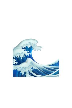 an image of the great wave in blue and white colors on a white background,