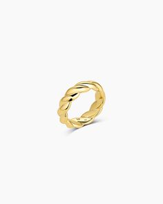 Elevate your style with the Crew Helium Ring. Featuring a unique twist texture and helium design, this gold plated statement ring transitions seamlessly from day to night. We love wearing ours alongside gold and diamond rings. Crew Helium Ring in 18k Gold, Women's Size 5 by gorjana Modern Twist Yellow Gold Jewelry With Ring Detail, Modern Twist Yellow Gold Twisted Stackable Rings, Minimalist Twisted Yellow Gold Ring, Twisted 14k Gold Rings With Modern Twist, Gold Ring With Polished Finish And Modern Twist, Modern Gold Ring With Polished Finish, Gold Rings With A Modern Twist, Minimalist Twisted Gold Rings, Modern Twist 14k Gold Twisted Ring