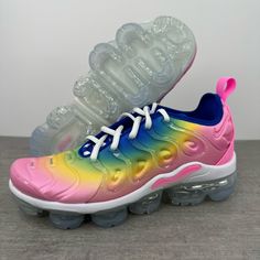 Nike Air Vapor Max Plus 'Cotton Candy Rainbow' Sneakers Women's Size 7, 7.5 Multicolor Fj4550-606 Brand New Without Box Multicolor Lace-up Running Shoes For Spring, Custom Lace-up Running Sneakers With Air Cushioning, Multicolor Running Shoes With Laces, Dynamic Running Shoes With Translucent Outsole, Multicolor Custom Sporty Sneakers For Sports, Multicolor Sporty Custom Sneakers For Sports, Casual Multicolor Custom Sneakers With Translucent Outsole, Sporty Multicolor Custom Sneakers For Sports, Custom Athleisure Sneakers With Round Toe For Sports